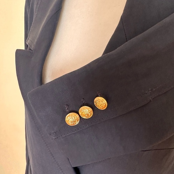 SMYTHE Oversized Linen Blend Double Breasted Blazer in Navy - Picture 8 of 11